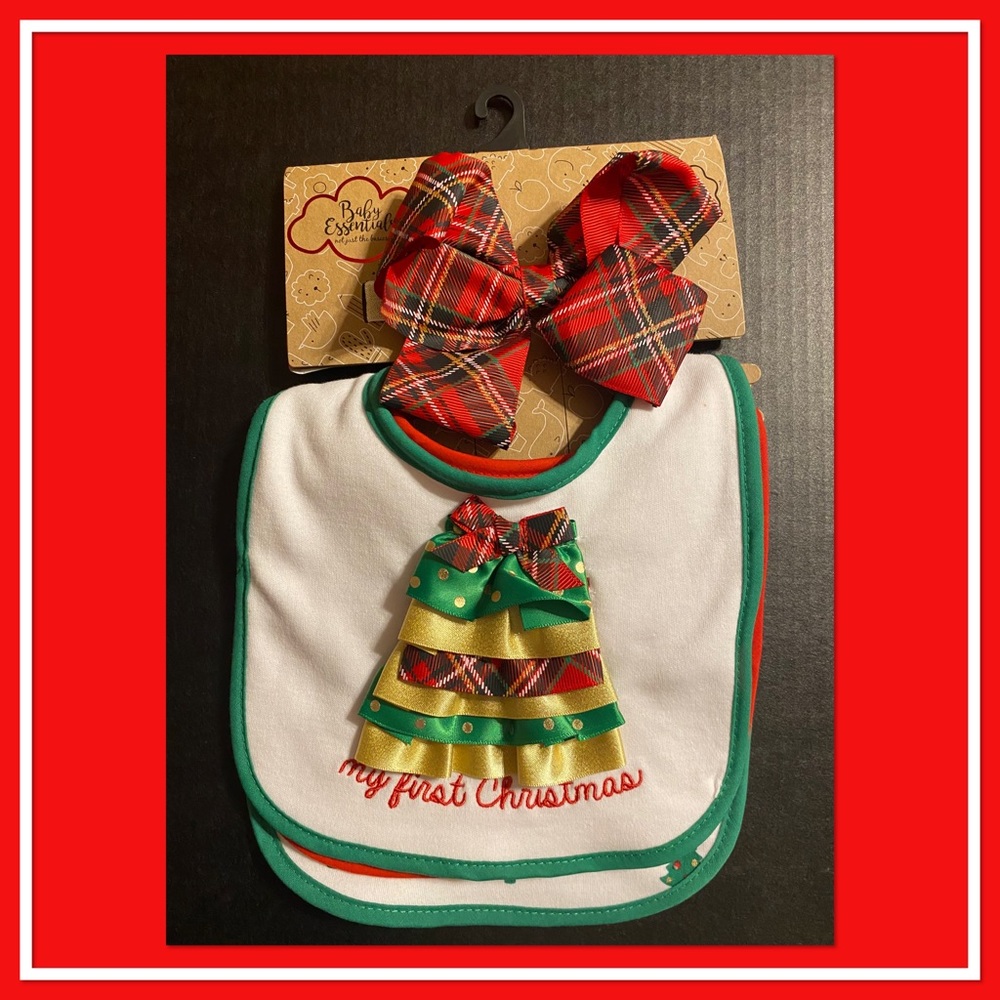 My first Christmas Baby Newborn Essentials 3 Bibs and 1 Headband